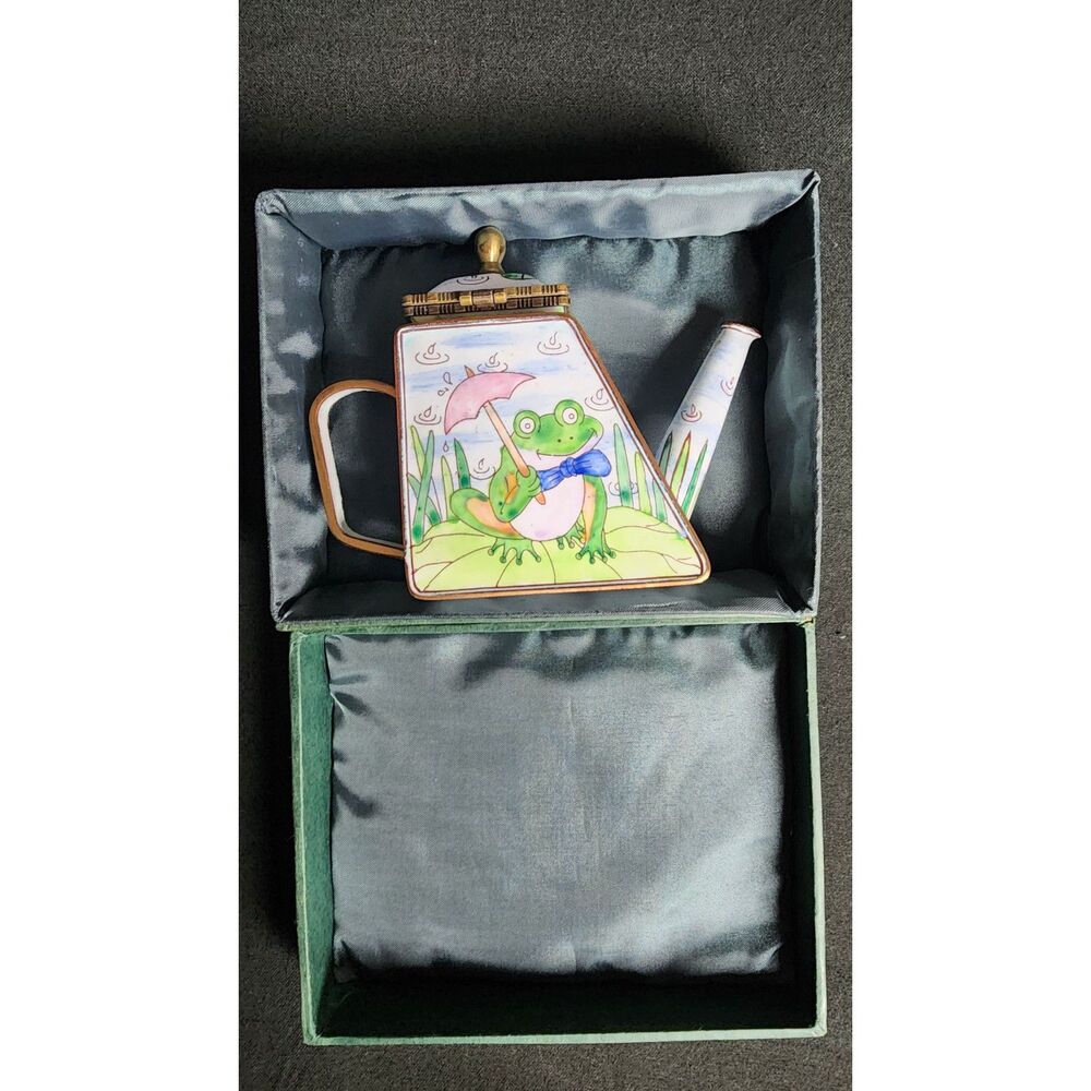 Kelvin Chen Miniature Enamel Teapot 2005 Frog Umbrella No 177 Original Box
